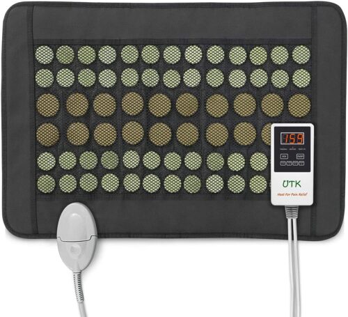 UTK infrared heating pad with jade and tourmaline stones, small size, FDA cleared, temperature choices and timer, low EMF