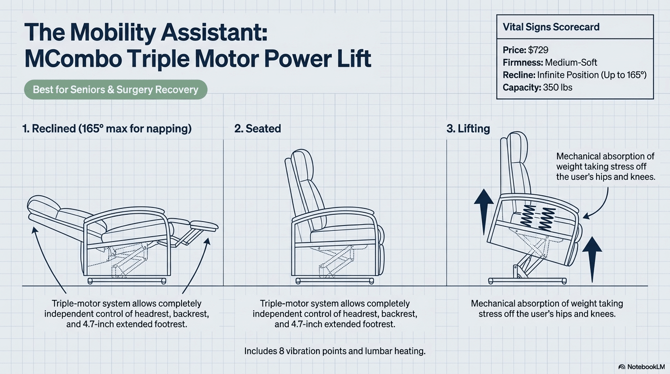 mccombo power lift relliner for surgery recovery and seniors infographic